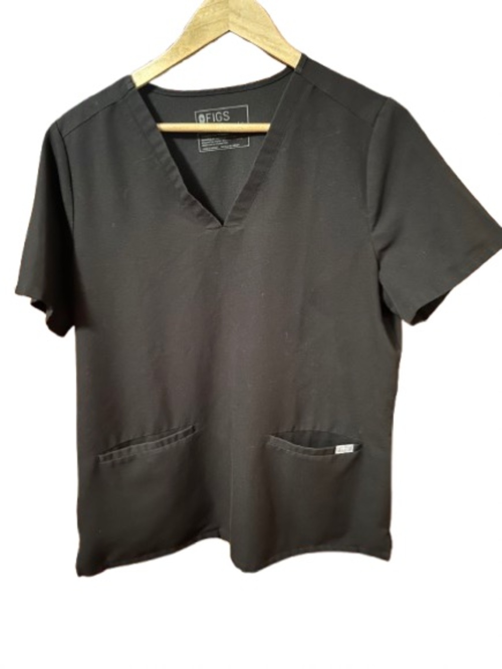 FIGS Technical Collection Black V-Neck Short Sleeve Scrub Top Size Large